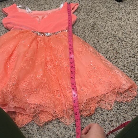 NWOT Sherri Hill Prom Dress Size 8 Pastel Peach Pink Rhinestone Floral Lace Mini - Picture 9 of 9